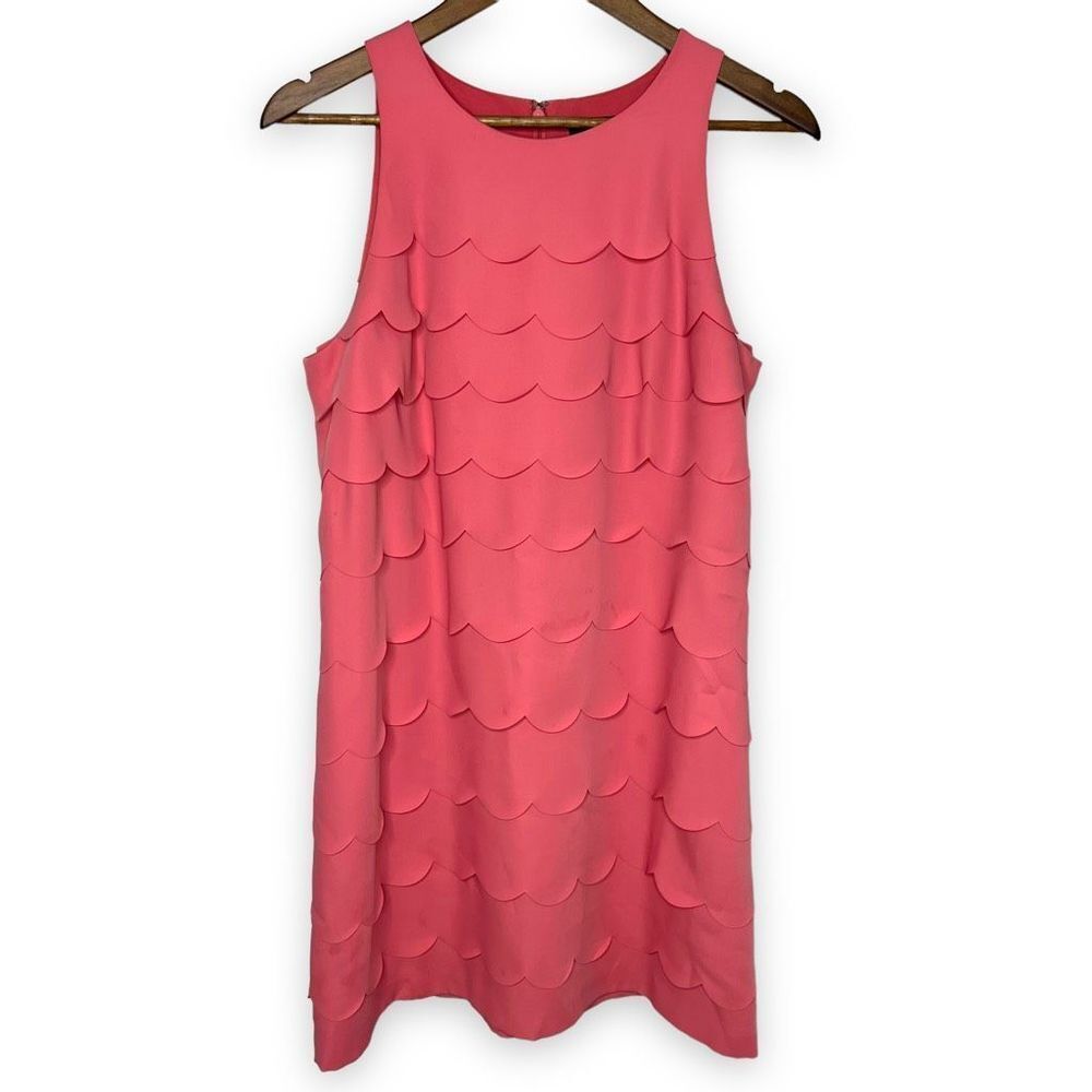 White House Black Market Coral Pink Scalloped Tiered Shift Dress Size 8
